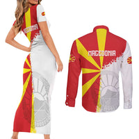 Hometown Macedonia Couples Matching Short Sleeve Bodycon Dress and Long Sleeve Button Shirt Flag and Map - Wonder Print Shop