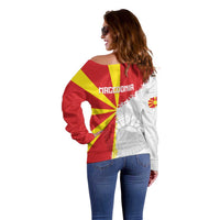 Hometown Macedonia Off Shoulder Sweater Flag and Map - Wonder Print Shop