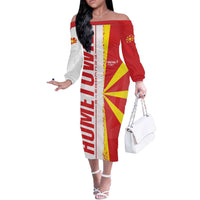 Hometown Macedonia Off The Shoulder Long Sleeve Dress Flag and Map - Wonder Print Shop