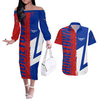 Hometown Czechia Couples Matching Off The Shoulder Long Sleeve Dress and Hawaiian Shirt Flag and Map - Wonder Print Shop