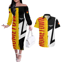 Hometown Germany Couples Matching Off The Shoulder Long Sleeve Dress and Hawaiian Shirt Flag and Map - Wonder Print Shop