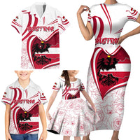 Personalized Austria In My Heart Family Matching Short Sleeve Bodycon Dress and Hawaiian Shirt Osterreich Map Flag - Wonder Print Shop
