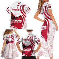 Personalized Austria In My Heart Family Matching Short Sleeve Bodycon Dress and Hawaiian Shirt Osterreich Map Flag - Wonder Print Shop