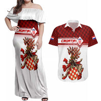 Personalized Croatia Couples Matching Off Shoulder Maxi Dress and Hawaiian Shirt Vintage Coat Of Arms - Wonder Print Shop