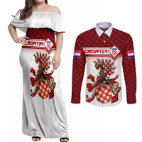 Personalized Croatia Couples Matching Off Shoulder Maxi Dress and Long Sleeve Button Shirt Vintage Coat Of Arms - Wonder Print Shop