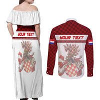 Personalized Croatia Couples Matching Off Shoulder Maxi Dress and Long Sleeve Button Shirt Vintage Coat Of Arms - Wonder Print Shop
