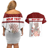 Personalized Croatia Couples Matching Off Shoulder Short Dress and Hawaiian Shirt Vintage Coat Of Arms - Wonder Print Shop