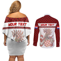 Personalized Croatia Couples Matching Off Shoulder Short Dress and Long Sleeve Button Shirt Vintage Coat Of Arms - Wonder Print Shop