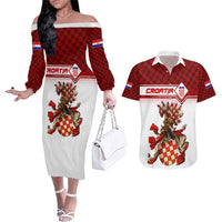 Personalized Croatia Couples Matching Off The Shoulder Long Sleeve Dress and Hawaiian Shirt Vintage Coat Of Arms - Wonder Print Shop