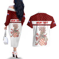 Personalized Croatia Couples Matching Off The Shoulder Long Sleeve Dress and Hawaiian Shirt Vintage Coat Of Arms - Wonder Print Shop