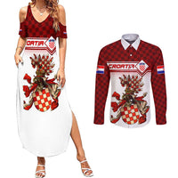 Personalized Croatia Couples Matching Summer Maxi Dress and Long Sleeve Button Shirt Vintage Coat Of Arms - Wonder Print Shop