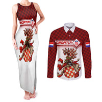 Personalized Croatia Couples Matching Tank Maxi Dress and Long Sleeve Button Shirt Vintage Coat Of Arms - Wonder Print Shop
