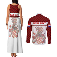 Personalized Croatia Couples Matching Tank Maxi Dress and Long Sleeve Button Shirt Vintage Coat Of Arms - Wonder Print Shop
