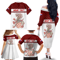 Personalized Croatia Family Matching Off The Shoulder Long Sleeve Dress and Hawaiian Shirt Vintage Coat Of Arms - Wonder Print Shop
