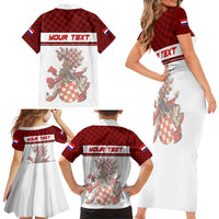 Personalized Croatia Family Matching Short Sleeve Bodycon Dress and Hawaiian Shirt Vintage Coat Of Arms - Wonder Print Shop