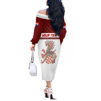 Personalized Croatia Off The Shoulder Long Sleeve Dress Vintage Coat Of Arms - Wonder Print Shop