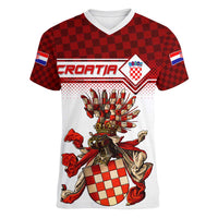 Personalized Croatia Women V-Neck T-Shirt Vintage Coat Of Arms - Wonder Print Shop