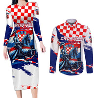 Personalized Croatian Knights Couples Matching Long Sleeve Bodycon Dress and Long Sleeve Button Shirt Hrvatska Coat Of Arms - Wonder Print Shop
