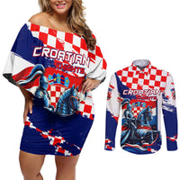 Personalized Croatian Knights Couples Matching Off Shoulder Short Dress and Long Sleeve Button Shirt Hrvatska Coat Of Arms - Wonder Print Shop