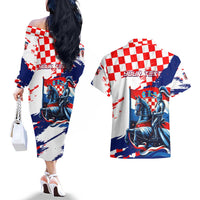 Personalized Croatian Knights Couples Matching Off The Shoulder Long Sleeve Dress and Hawaiian Shirt Hrvatska Coat Of Arms - Wonder Print Shop