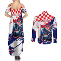 Personalized Croatian Knights Couples Matching Summer Maxi Dress and Long Sleeve Button Shirt Hrvatska Coat Of Arms - Wonder Print Shop