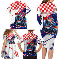 Personalized Croatian Knights Family Matching Long Sleeve Bodycon Dress and Hawaiian Shirt Hrvatska Coat Of Arms - Wonder Print Shop