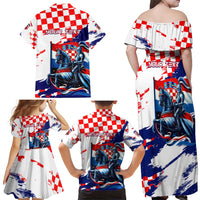 Personalized Croatian Knights Family Matching Off Shoulder Maxi Dress and Hawaiian Shirt Hrvatska Coat Of Arms - Wonder Print Shop
