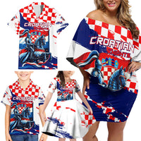 Personalized Croatian Knights Family Matching Off Shoulder Short Dress and Hawaiian Shirt Hrvatska Coat Of Arms - Wonder Print Shop