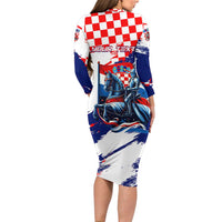 Personalized Croatian Knights Long Sleeve Bodycon Dress Hrvatska Coat Of Arms - Wonder Print Shop