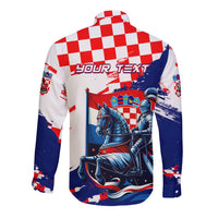 Personalized Croatian Knights Long Sleeve Button Shirt Hrvatska Coat Of Arms - Wonder Print Shop