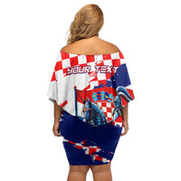 Personalized Croatian Knights Off Shoulder Short Dress Hrvatska Coat Of Arms - Wonder Print Shop