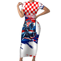 Personalized Croatian Knights Short Sleeve Bodycon Dress Hrvatska Coat Of Arms - Wonder Print Shop