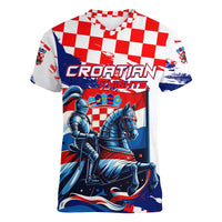 Personalized Croatian Knights Women V-Neck T-Shirt Hrvatska Coat Of Arms - Wonder Print Shop