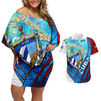 Coat Of Arms Cuba Couples Matching Off Shoulder Short Dress and Hawaiian Shirt Caribbean Cuban Map - Wonder Print Shop