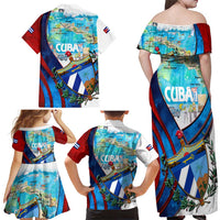 Coat Of Arms Cuba Family Matching Off Shoulder Maxi Dress and Hawaiian Shirt Caribbean Cuban Map - Wonder Print Shop