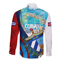 Coat Of Arms Cuba Long Sleeve Button Shirt Caribbean Cuban Map - Wonder Print Shop