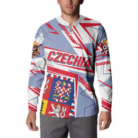 Coat Of Arms Czechia Button Sweatshirt Czech Republic Sporty Geometric - Wonder Print Shop