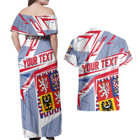 Coat Of Arms Czechia Couples Matching Off Shoulder Maxi Dress and Hawaiian Shirt Czech Republic Sporty Geometric - Wonder Print Shop