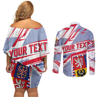 Coat Of Arms Czechia Couples Matching Off Shoulder Short Dress and Long Sleeve Button Shirt Czech Republic Sporty Geometric - Wonder Print Shop