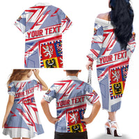 Coat Of Arms Czechia Family Matching Off The Shoulder Long Sleeve Dress and Hawaiian Shirt Czech Republic Sporty Geometric - Wonder Print Shop