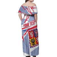 Coat Of Arms Czechia Family Matching Off Shoulder Maxi Dress and Hawaiian Shirt Czech Republic Sporty Geometric - Wonder Print Shop