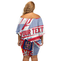 Coat Of Arms Czechia Family Matching Off Shoulder Short Dress and Hawaiian Shirt Czech Republic Sporty Geometric - Wonder Print Shop
