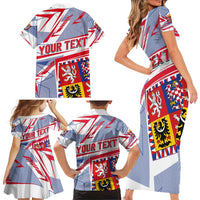 Coat Of Arms Czechia Family Matching Short Sleeve Bodycon Dress and Hawaiian Shirt Czech Republic Sporty Geometric - Wonder Print Shop