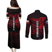 Czech Republic Lion Couples Matching Puletasi and Long Sleeve Button Shirt Czechia Black Red - Wonder Print Shop