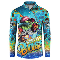 Personalized Kiss My Bass Fishing Button Sweatshirt Fish Me Luck - Wonder Print Shop