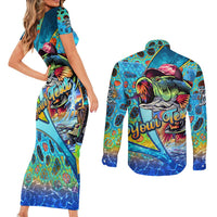 Personalized Kiss My Bass Fishing Couples Matching Short Sleeve Bodycon Dress and Long Sleeve Button Shirt Fish Me Luck - Wonder Print Shop