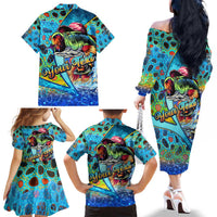 Personalized Kiss My Bass Fishing Family Matching Off The Shoulder Long Sleeve Dress and Hawaiian Shirt Fish Me Luck - Wonder Print Shop