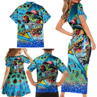 Personalized Kiss My Bass Fishing Family Matching Short Sleeve Bodycon Dress and Hawaiian Shirt Fish Me Luck - Wonder Print Shop
