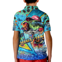 Personalized Kiss My Bass Fishing Kid Polo Shirt Fish Me Luck - Wonder Print Shop