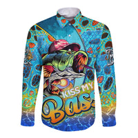 Personalized Kiss My Bass Fishing Long Sleeve Button Shirt Fish Me Luck - Wonder Print Shop